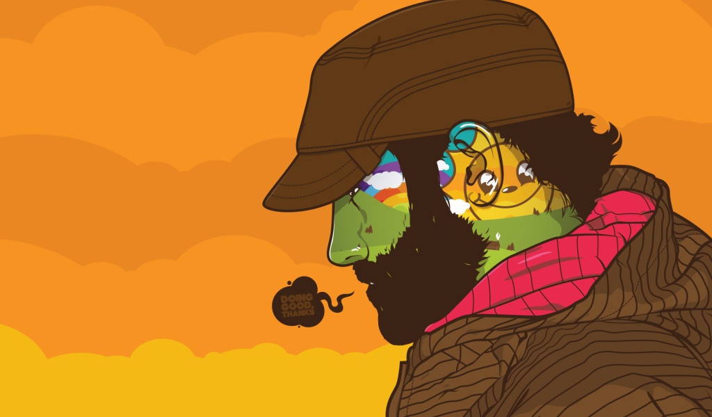 Эмоции в голове мужчины в кепке