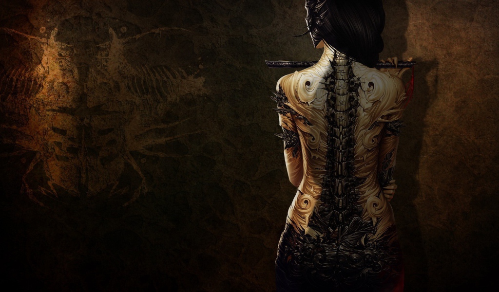 Рисунок тату позвоночника на спине у девушки