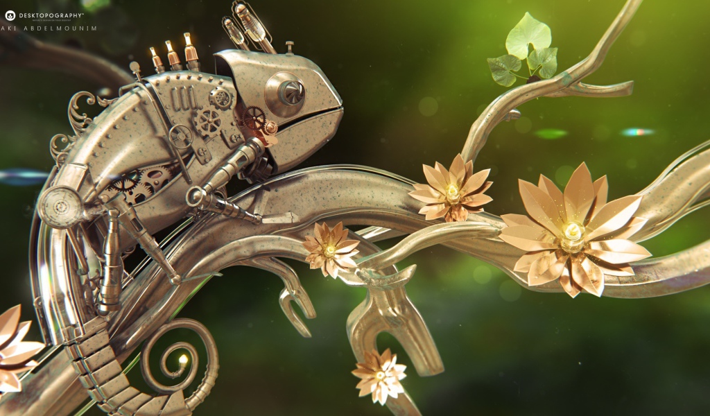 Металлический хамелеон на железной ветке