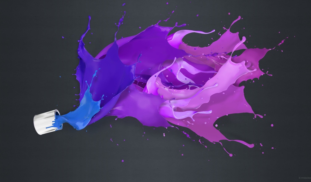 Краска голубого и фиолетового цвета на сером фоне