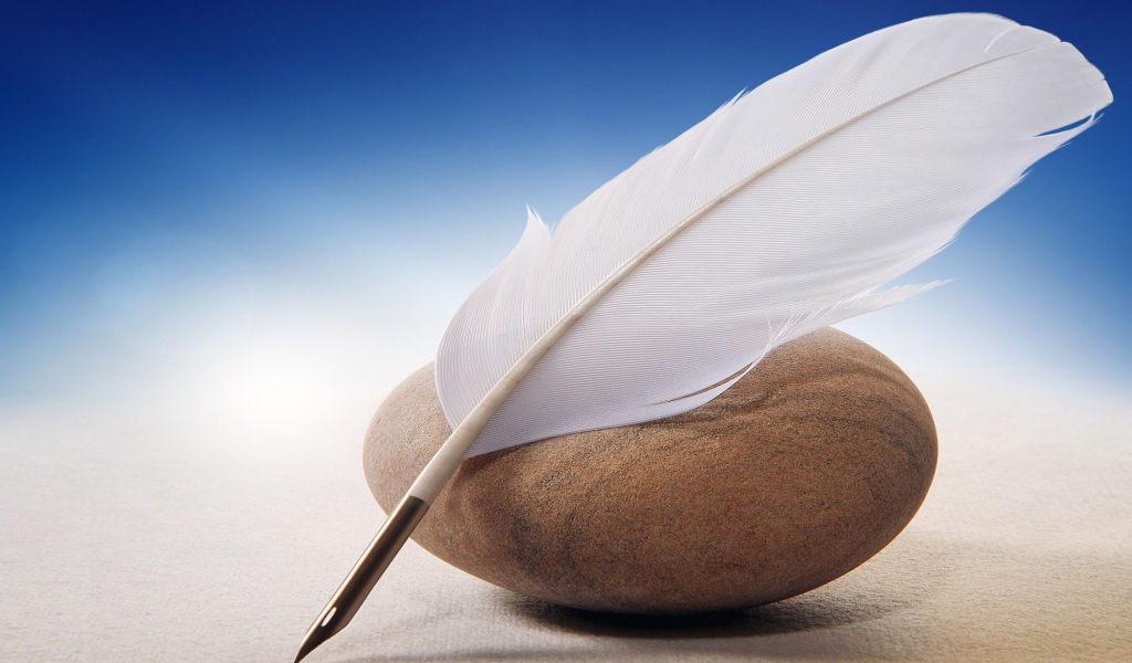 Перо для письма и морской камень