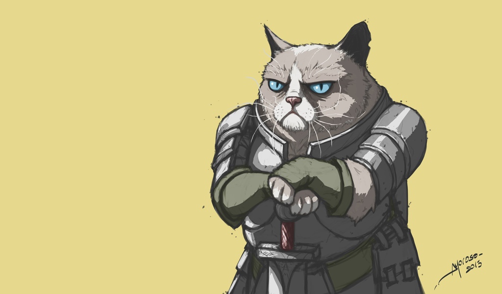 Грустный кот в доспехах