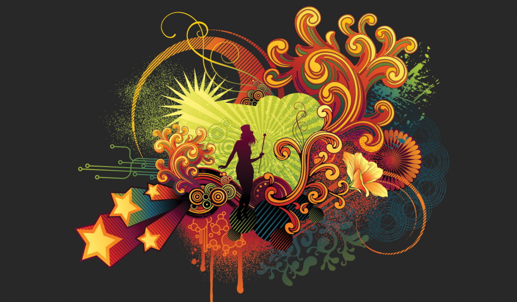 Силуэт девушки на орнаменте