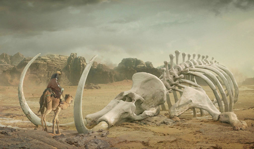 Скелет мамонта в пустыне