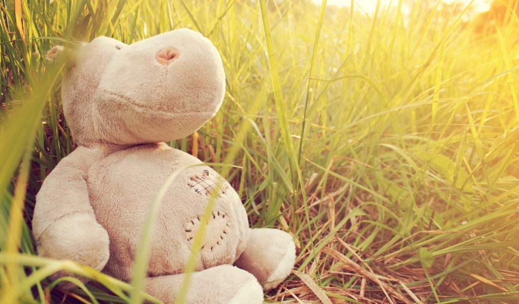 Игрушечный бегемот в траве