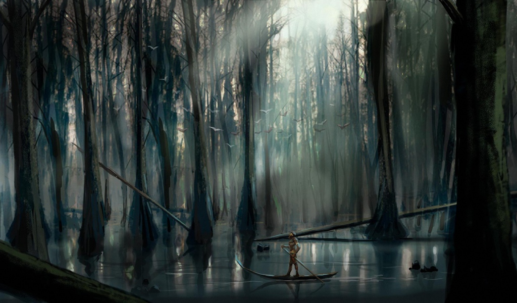 Путешествие на лодке в мертвом лесу