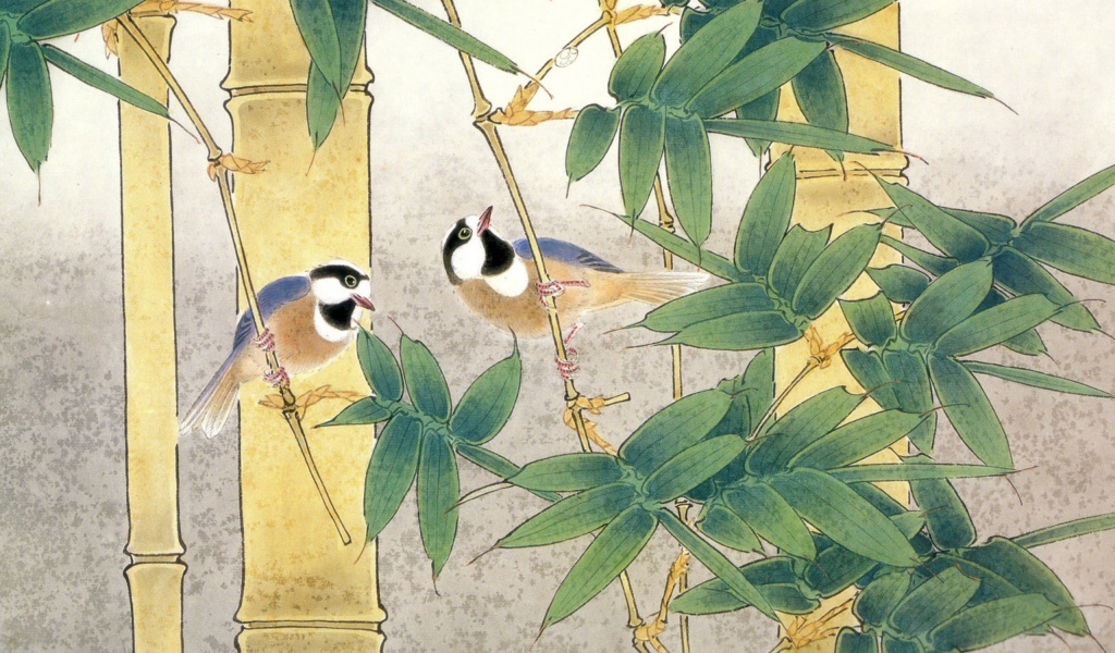 Птицы среди бамбука, японская живопись