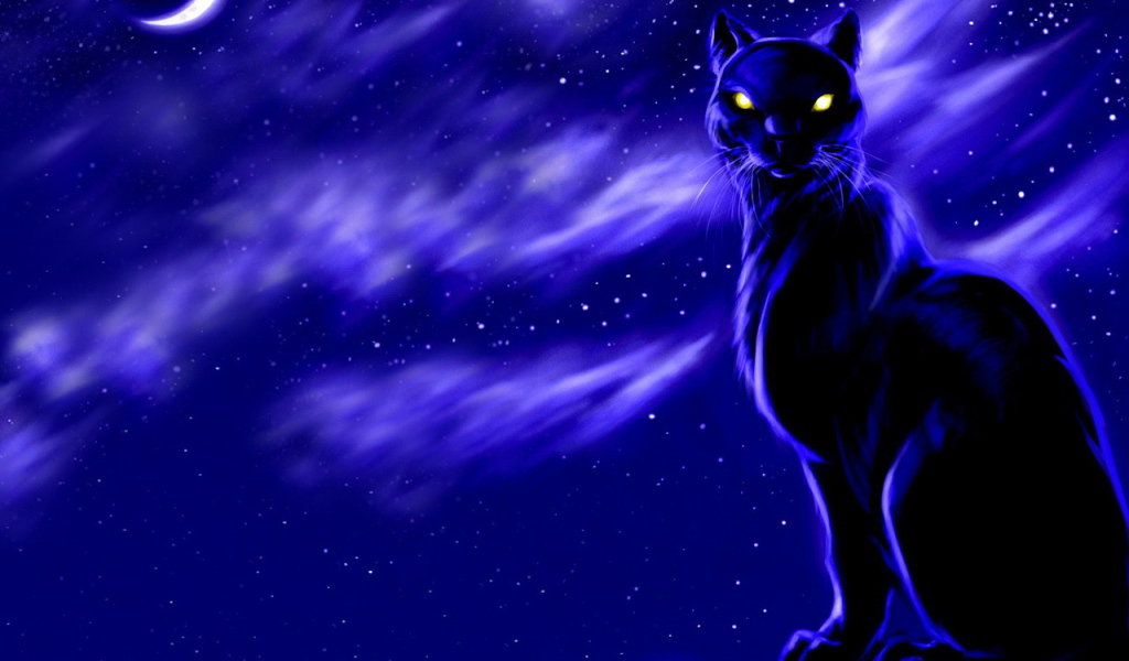Черный кот лунной ночью