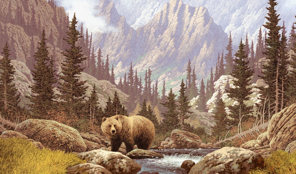 Бурый медведь на картине