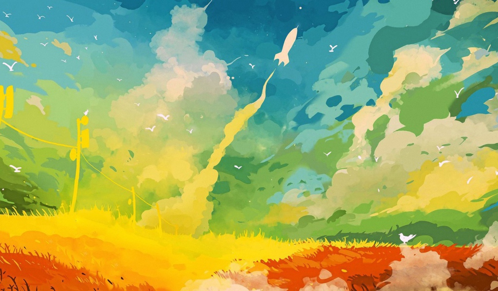 Детский рисунок, полет ракеты