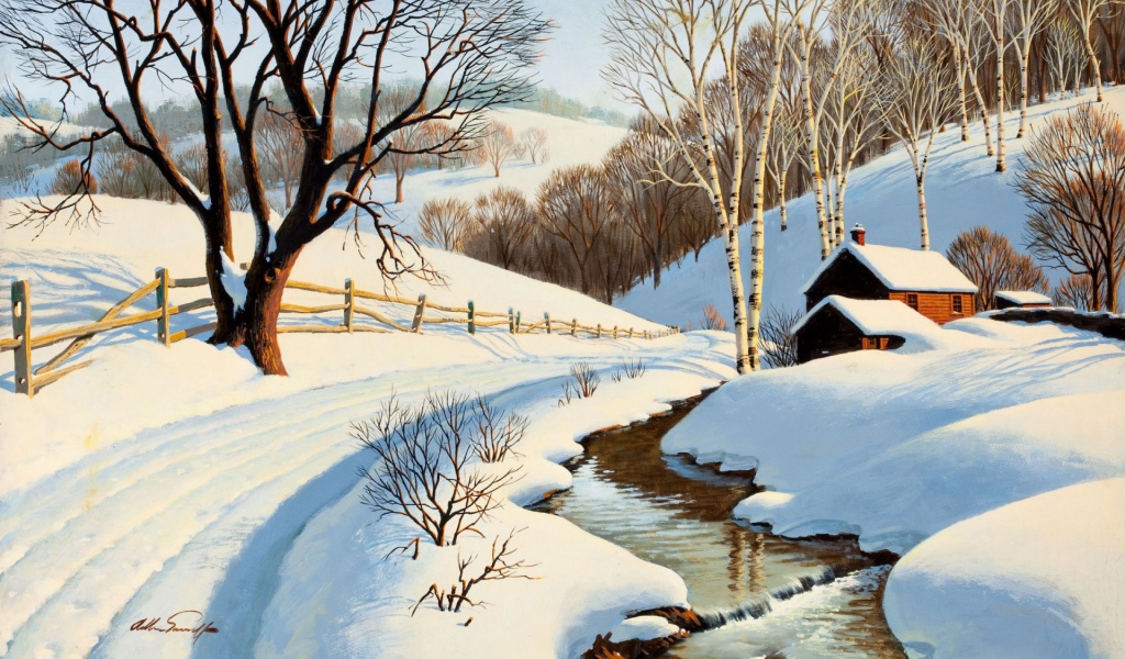 Ручей среди снега, картина