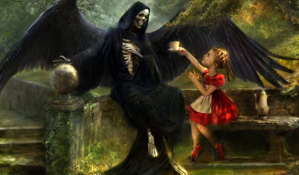 Девочка предлагает Смерти чашку чая 