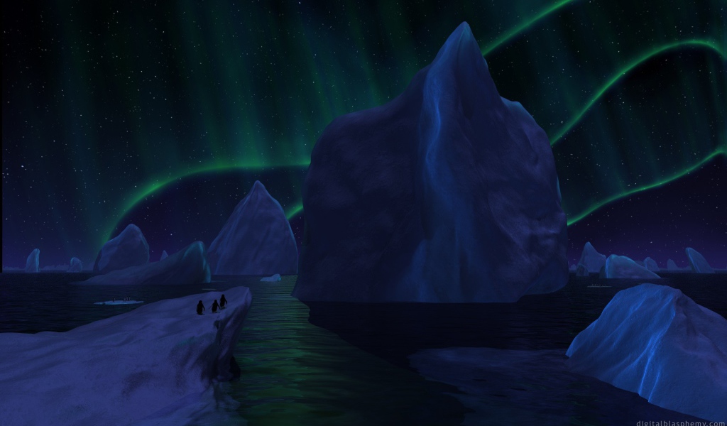 Айсберги под северным сиянием
