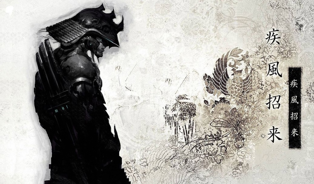 Изображение самурая на японском рисунке