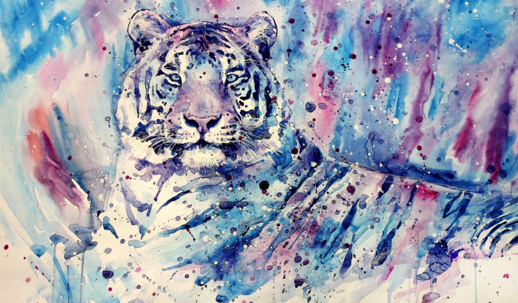 Изображение тигра в фиолетовых тонах