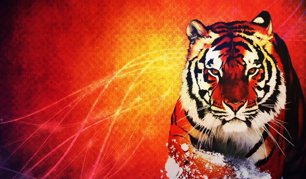 Оранжевый тигр на оранжевом фоне