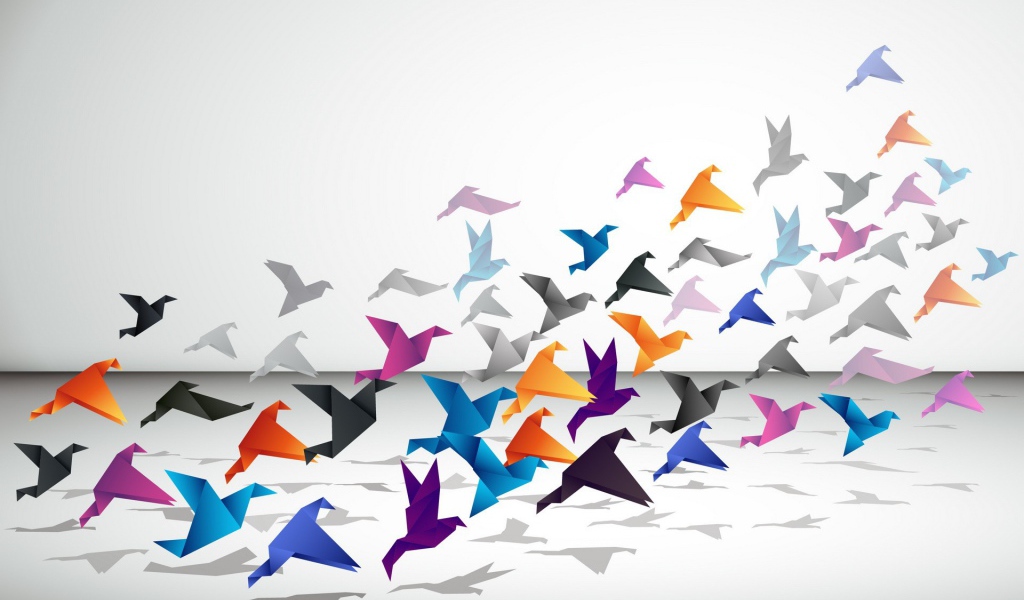 Журавли оригами взлетают в небо