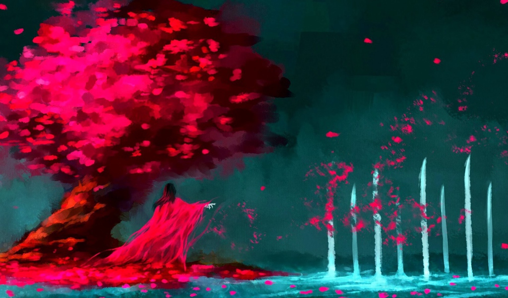 Красная колдунья под деревом, художник NanFe