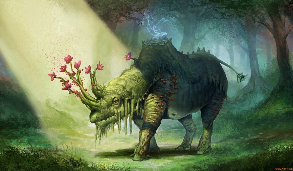 Носорог с цветами на голове