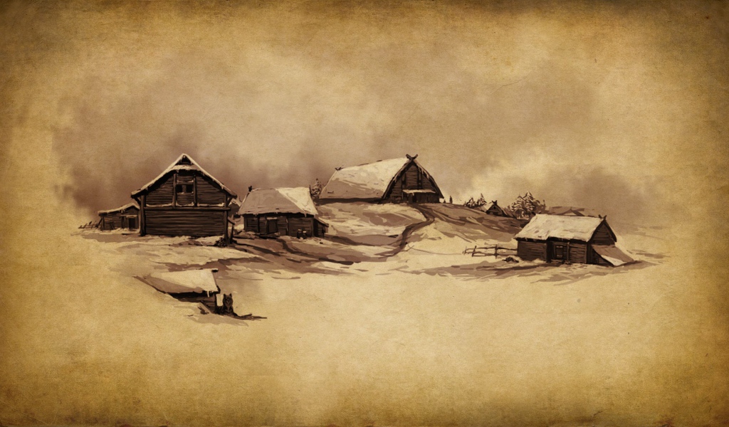 Деревенский пейзаж, рисунок