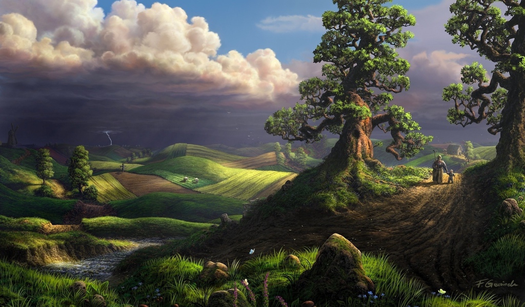 Сельская равнина на картине