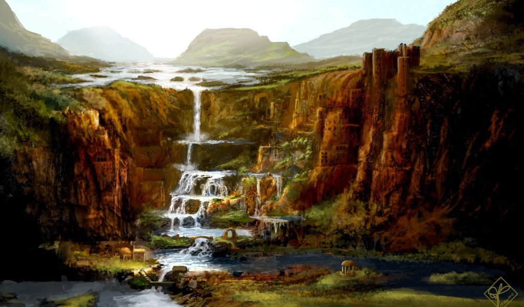 Ступенчатый водопад, рисунок