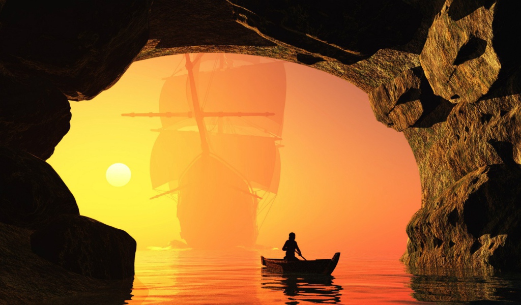 Заход лодки в пещеру