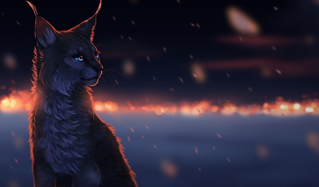 Дикий кот во время снегопада, рисунок