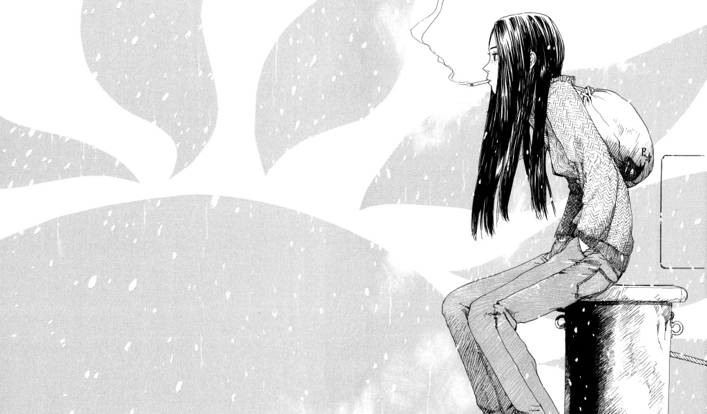 Нарисованная девушка с сигаретой в зубах