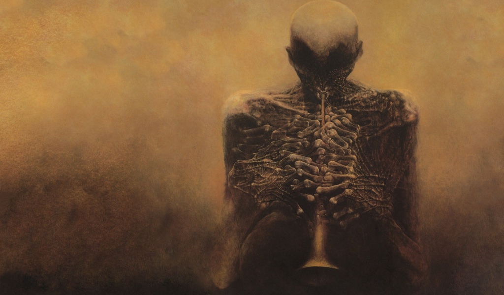 Флейтист, картина Здзислава Бексиньского