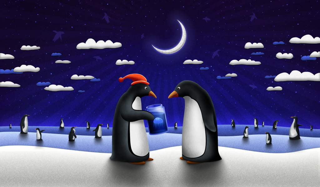 Пингвин дарит медузу