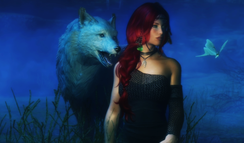 Девушка со своим ручным волком