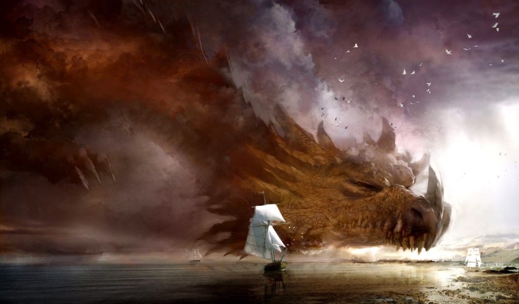 Огромный дракон в море