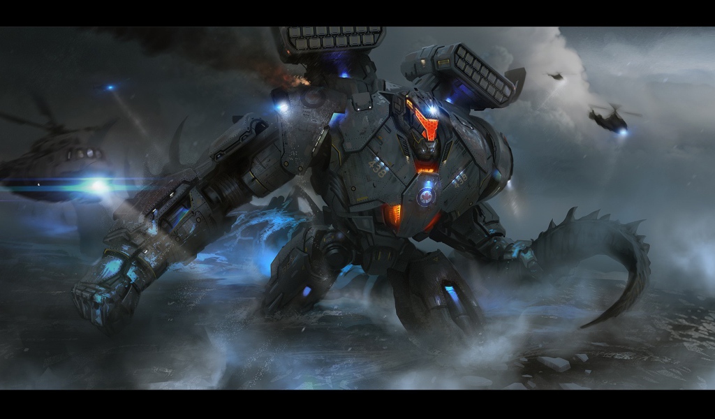 Огромный мех робот в море