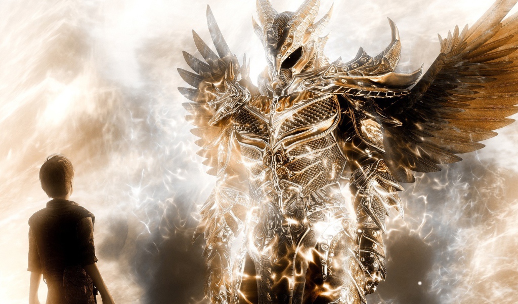 Человек и демон в золотых доспехах