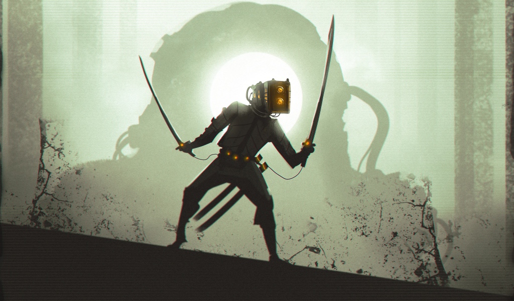 Мужчина с катанами, киберпанк