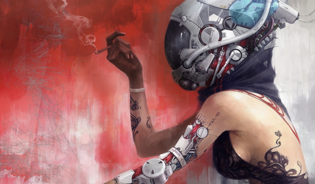 Андроид курит сигарету