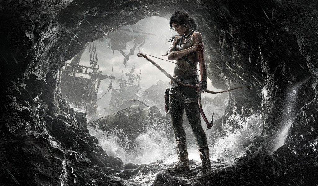 Лучница среди брызг в пещере