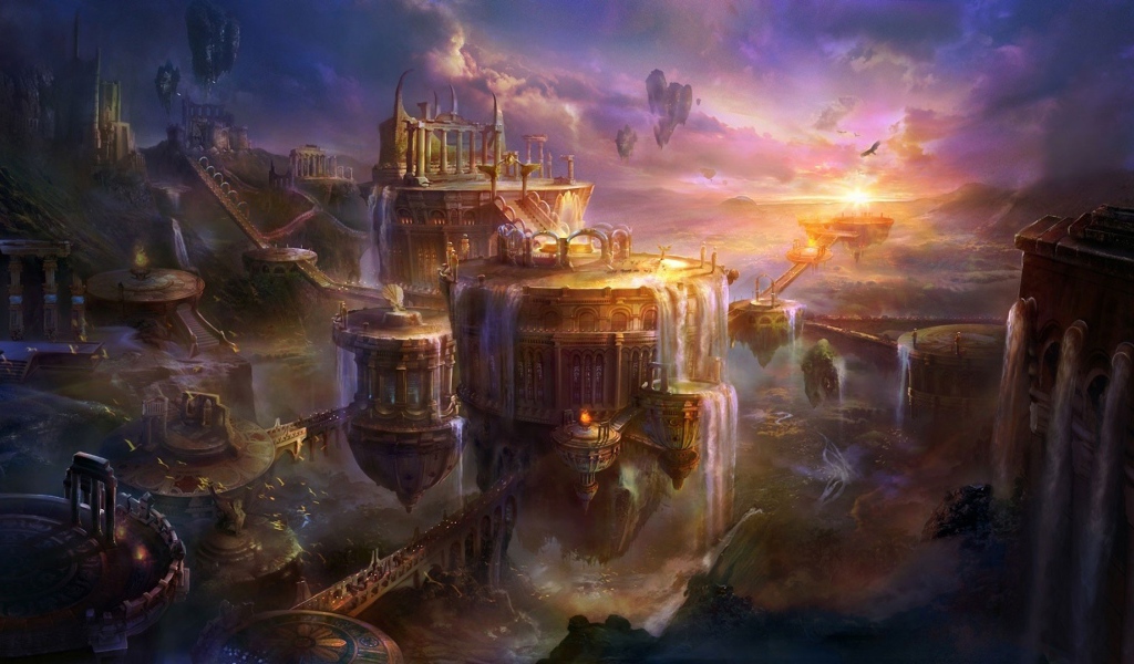 Искусственные водопады в фэнтези городе