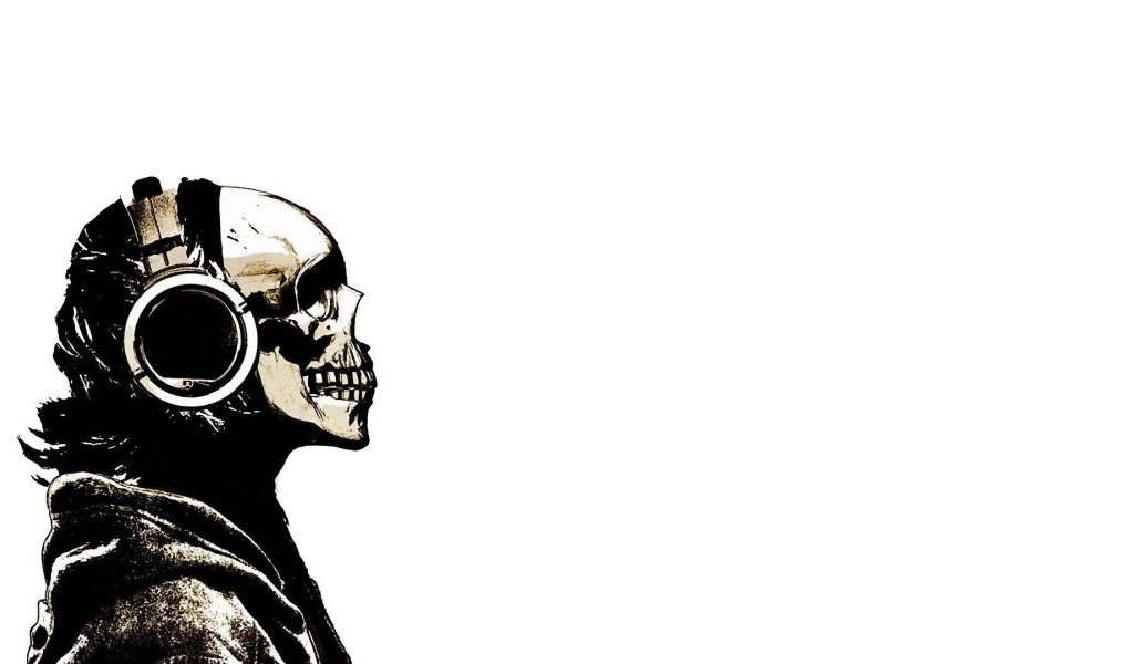 Лысый череп в наушниках