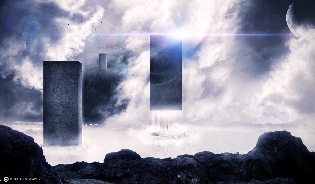 Блоки с надписями парят в воздухе