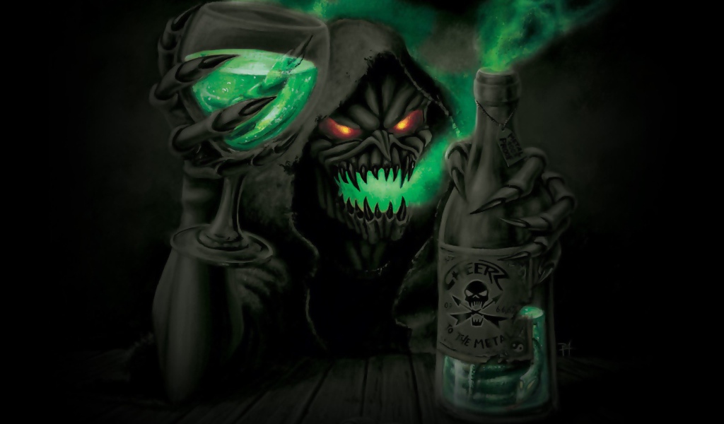 Смерть пьет алкоголь из преисподней
