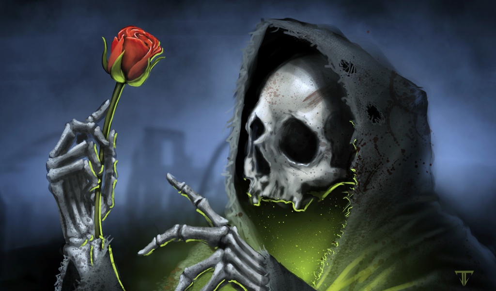 Смерть держит в руке розу
