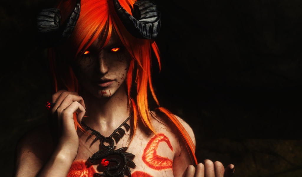 Девушка демон с оранжевыми волосами