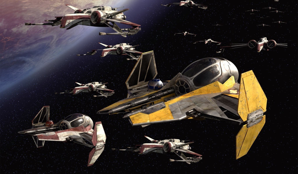 Отряд кораблей у планеты в Звездных войнах