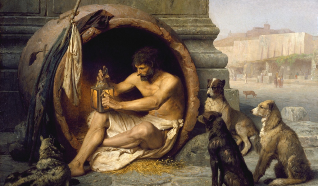 Диоген сидит в бочке