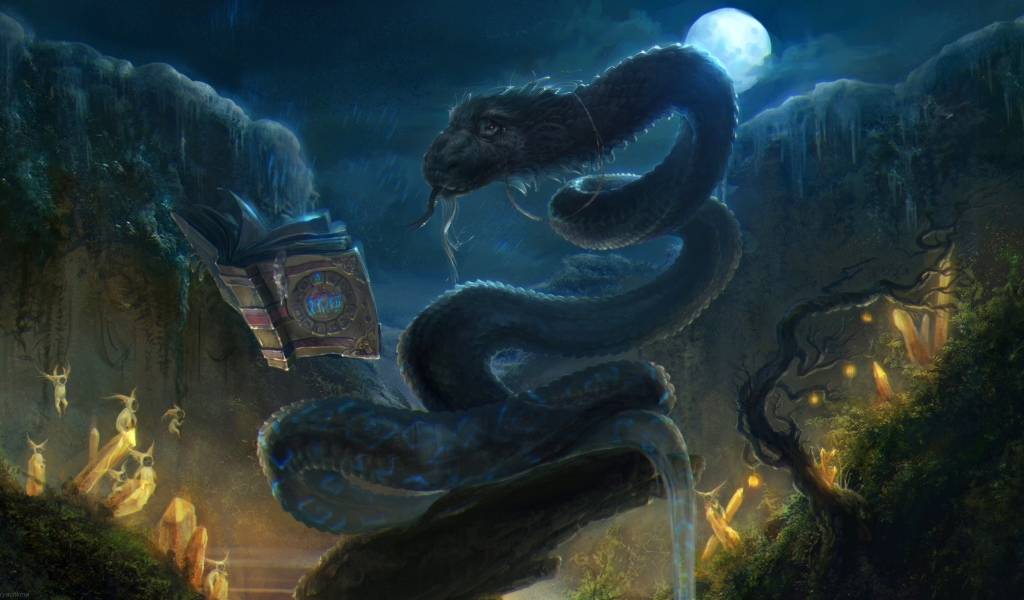 Дракон читает магическую книгу