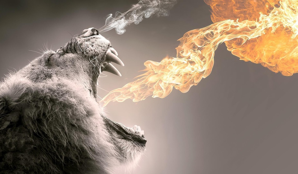 Пламя из пасти мохнатого животного