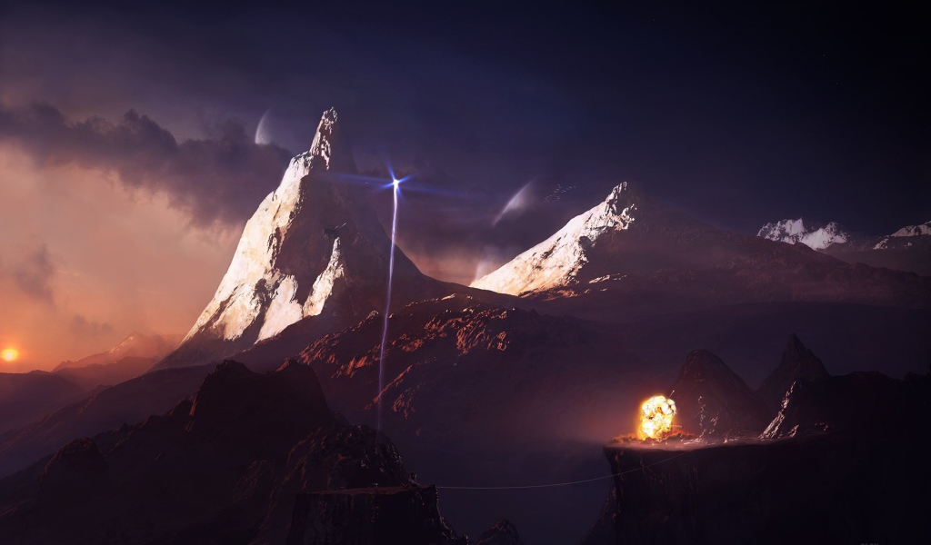 Вспышка на площадке в горах