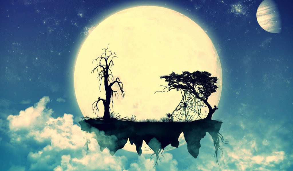 Парящий остров на фоне Луны